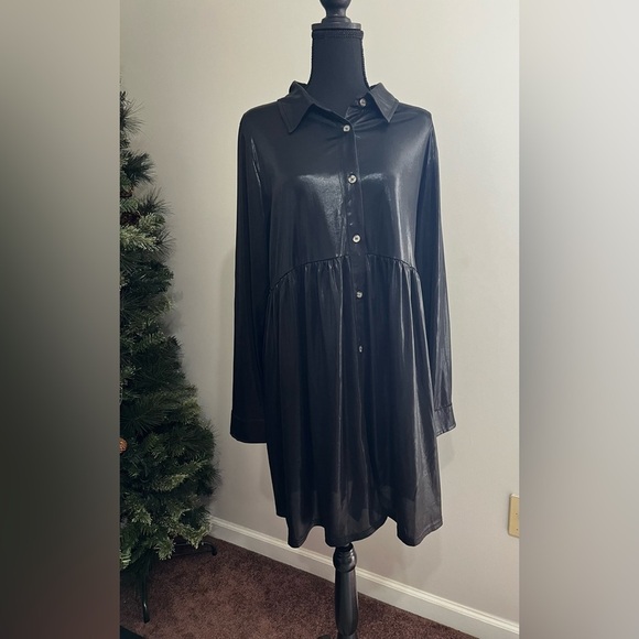 JODIFL Dresses & Skirts - JODIFL Black Faux Leather Long Sleeve Dress Sz L
